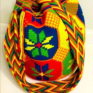 Neon Crystal Snowflakes Wayuu Mochila Crossbody Bag